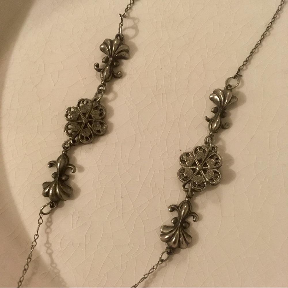 Vintage Long Boho Fleur de Lis Necklace